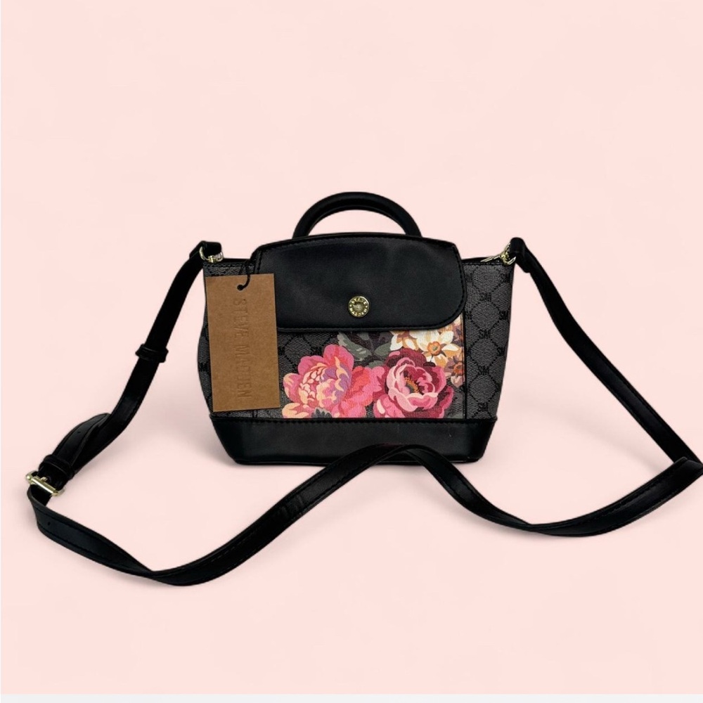 Steve Madden Floral Logo Mini Satchel Crossbody Bag Black Multi NWT Y2K Coquette
